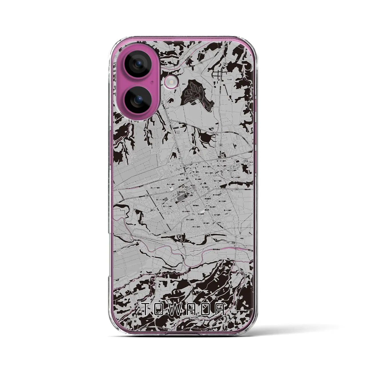 【十和田(青森県)】地図柄iPhoneケース(クリアタイプ)モノトーン・iPhone 16 Pro 用