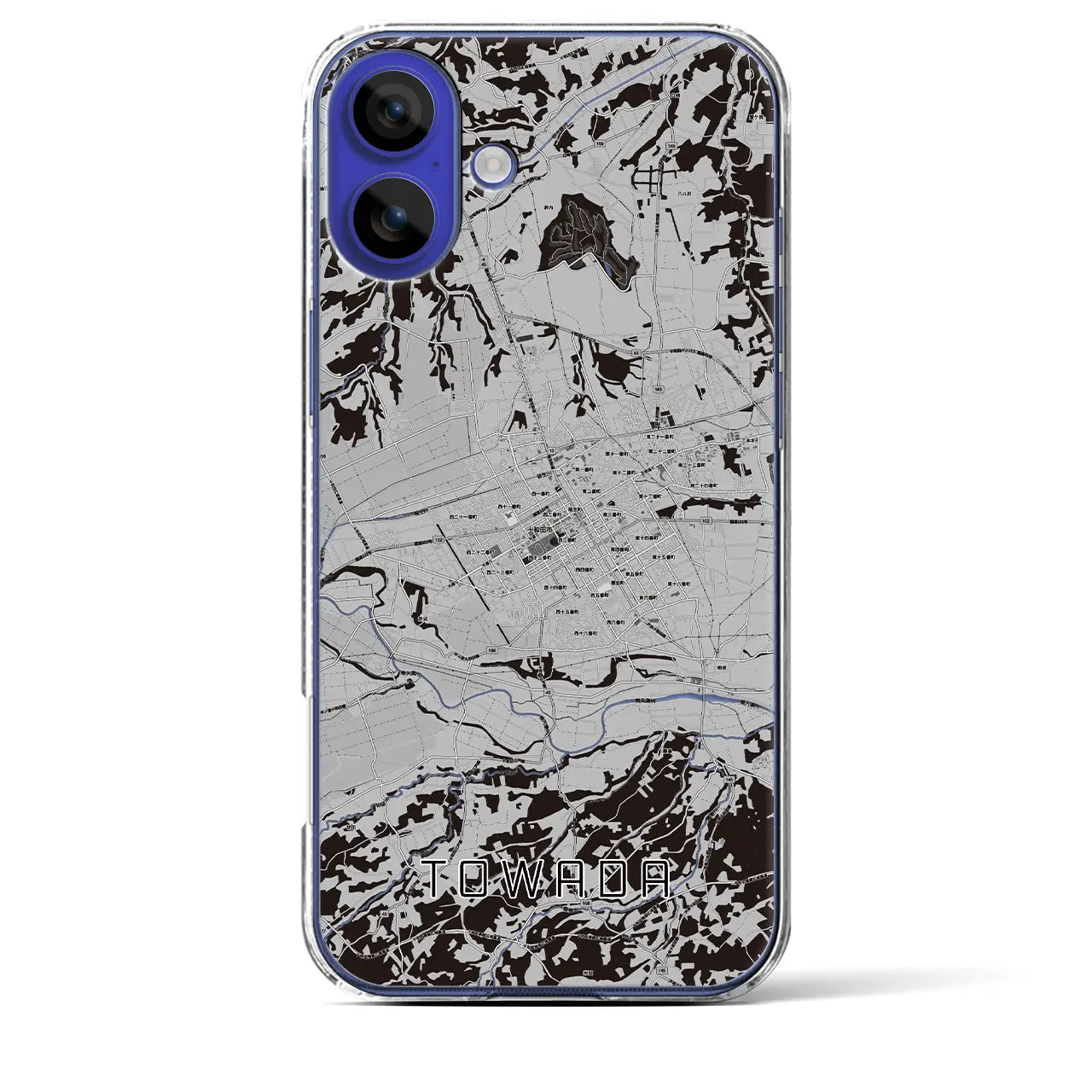 【十和田(青森県)】地図柄iPhoneケース(クリアタイプ)モノトーン・iPhone 16 Pro Max 用