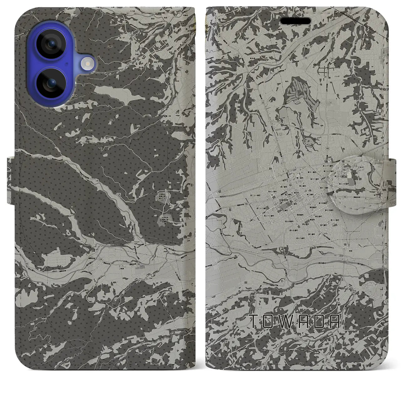 【十和田(青森県)】地図柄iPhoneケース(手帳タイプ)モノトーン・iPhone 16 Pro Max 用