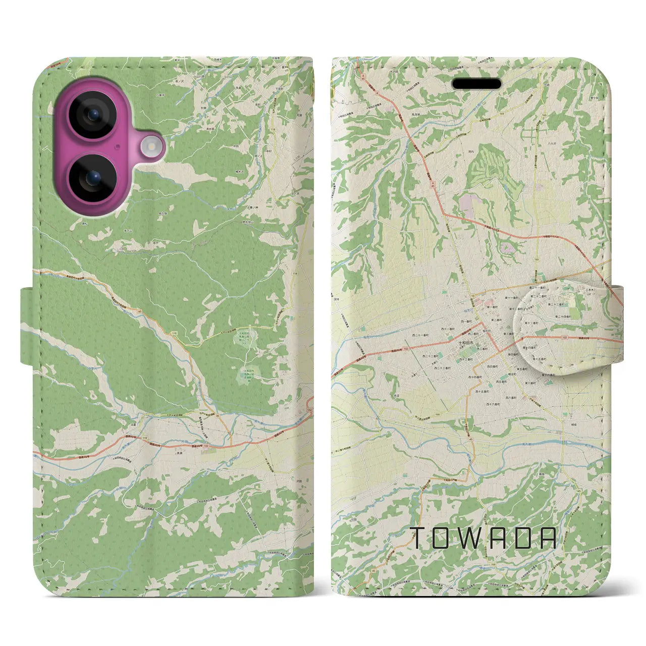 【十和田(青森県)】地図柄iPhoneケース(手帳タイプ)ナチュラル・iPhone 16 Pro 用