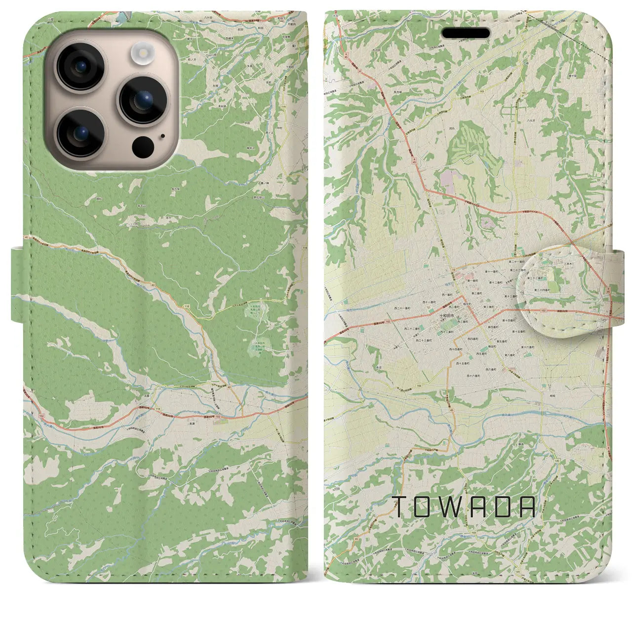 【十和田(青森県)】地図柄iPhoneケース(手帳タイプ)ナチュラル・iPhone 16 Plus 用