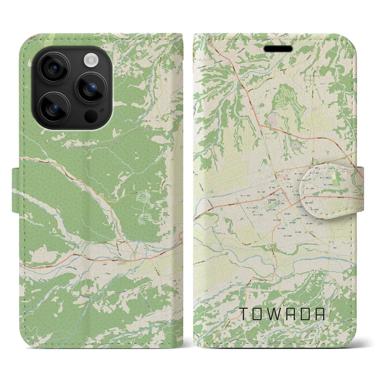 【十和田(青森県)】地図柄iPhoneケース(手帳タイプ)ナチュラル・iPhone 16 用