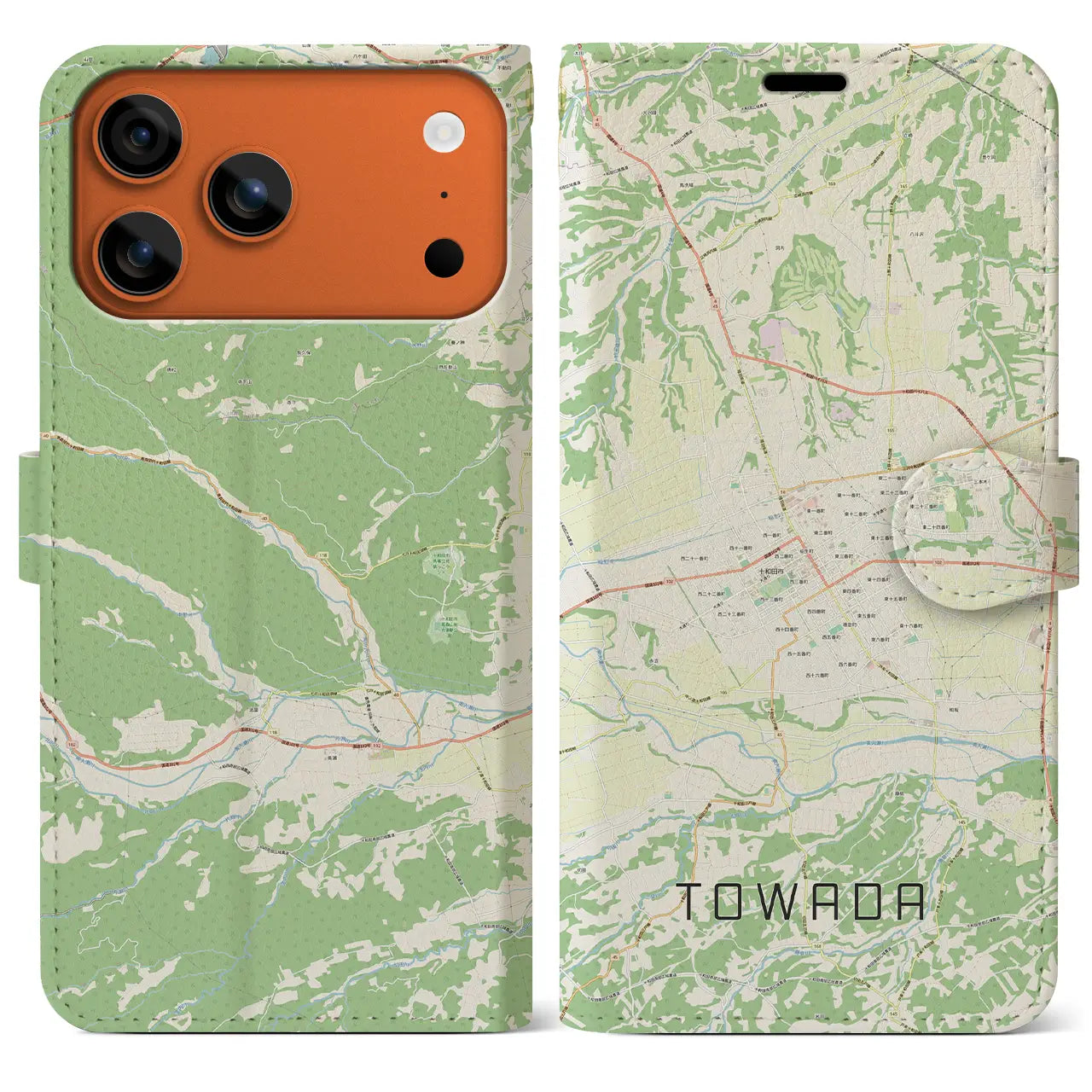 【十和田(青森県)】地図柄iPhoneケース(手帳タイプ)モノトーン・iPhone 17 Pro Max 用