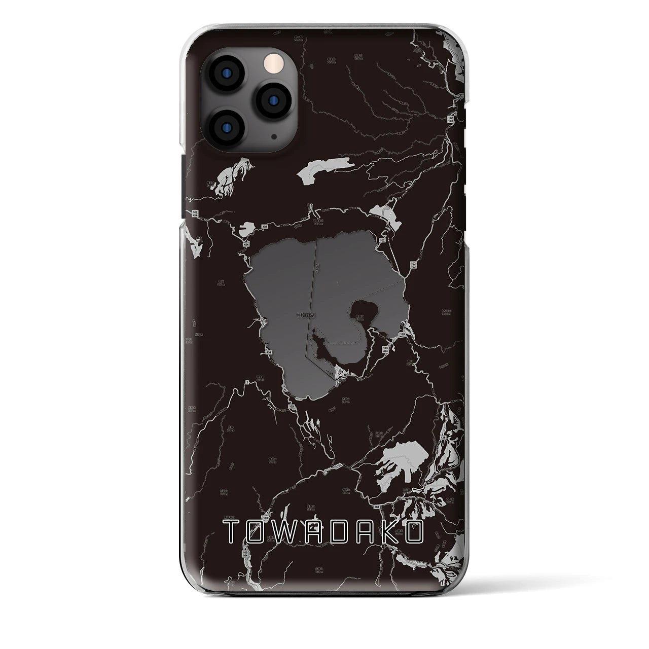 【十和田湖(青森県)】地図柄iPhoneケース(クリアタイプ)モノトーン・iPhone 11 Pro Max 用