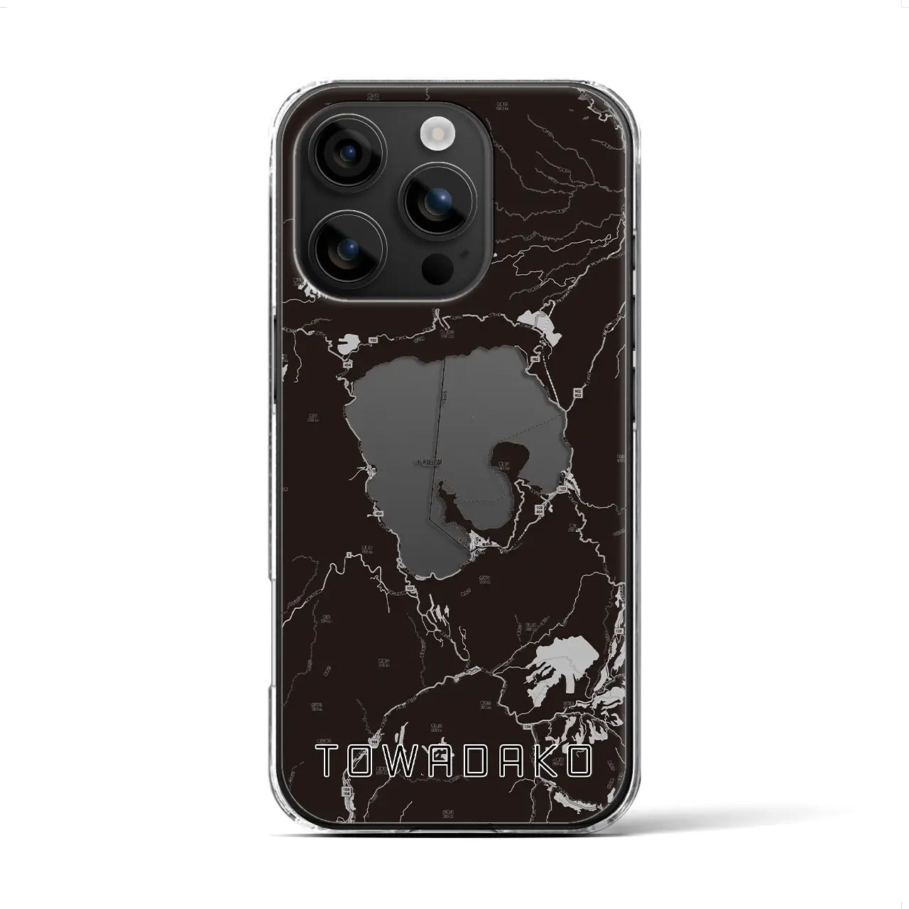 【十和田湖(青森県)】地図柄iPhoneケース(クリアタイプ)モノトーン・iPhone 16 用