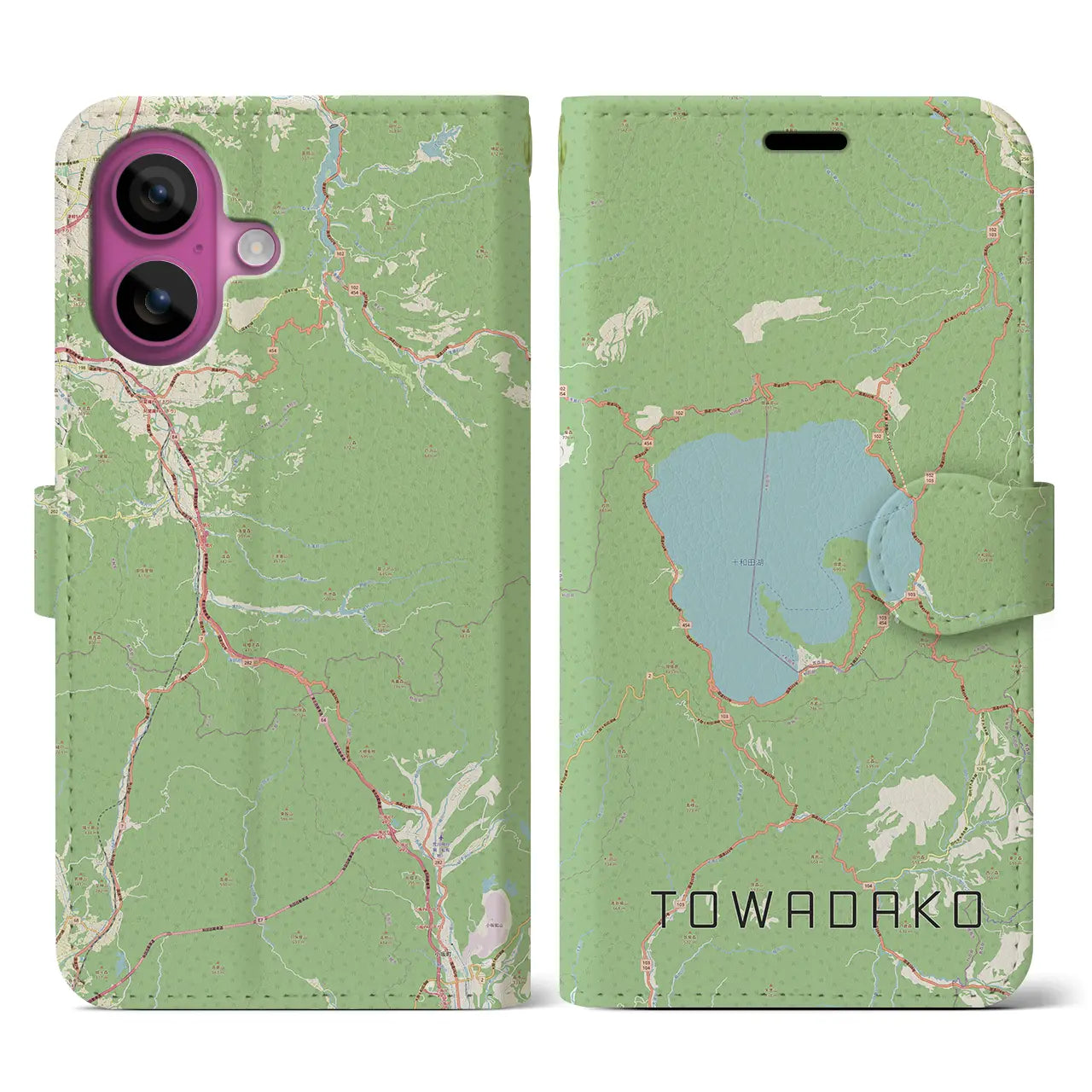 【十和田湖(青森県)】地図柄iPhoneケース(手帳タイプ)ナチュラル・iPhone 16 Pro 用