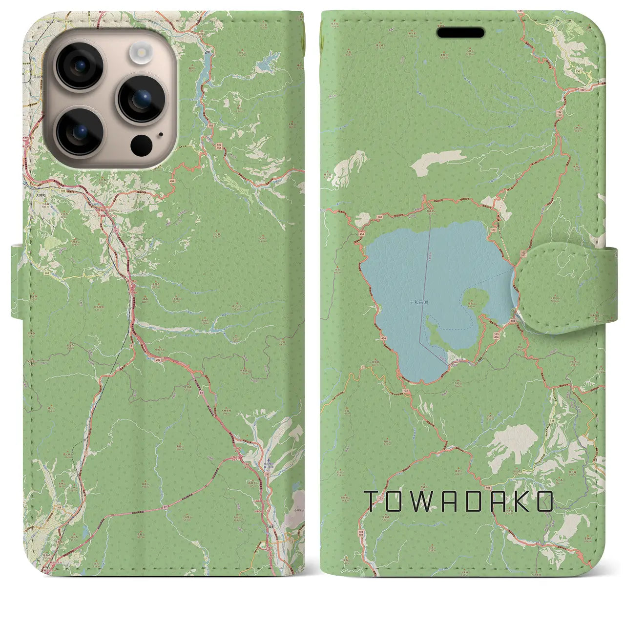 【十和田湖(青森県)】地図柄iPhoneケース(手帳タイプ)ナチュラル・iPhone 16 Plus 用