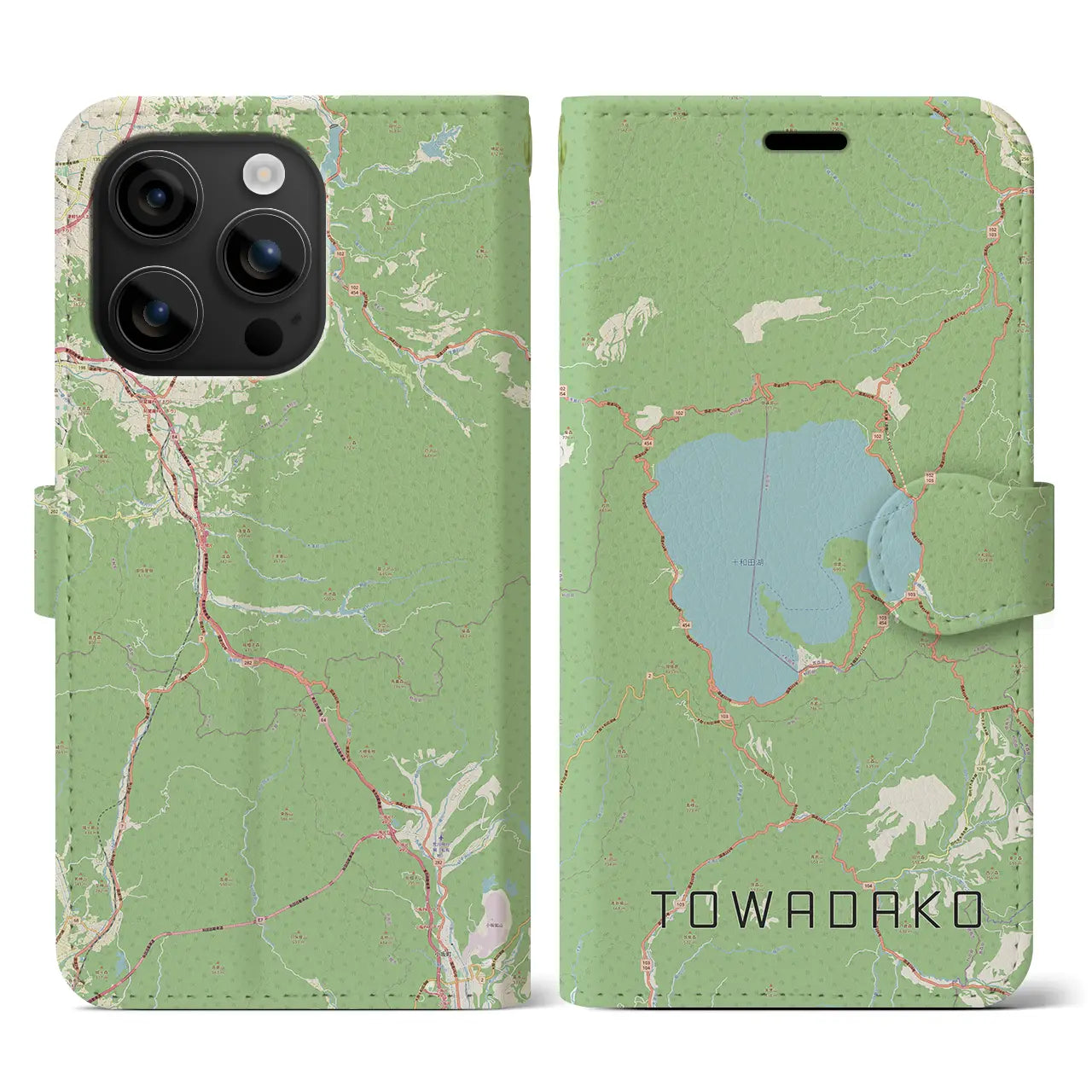 【十和田湖(青森県)】地図柄iPhoneケース(手帳タイプ)ナチュラル・iPhone 16 用