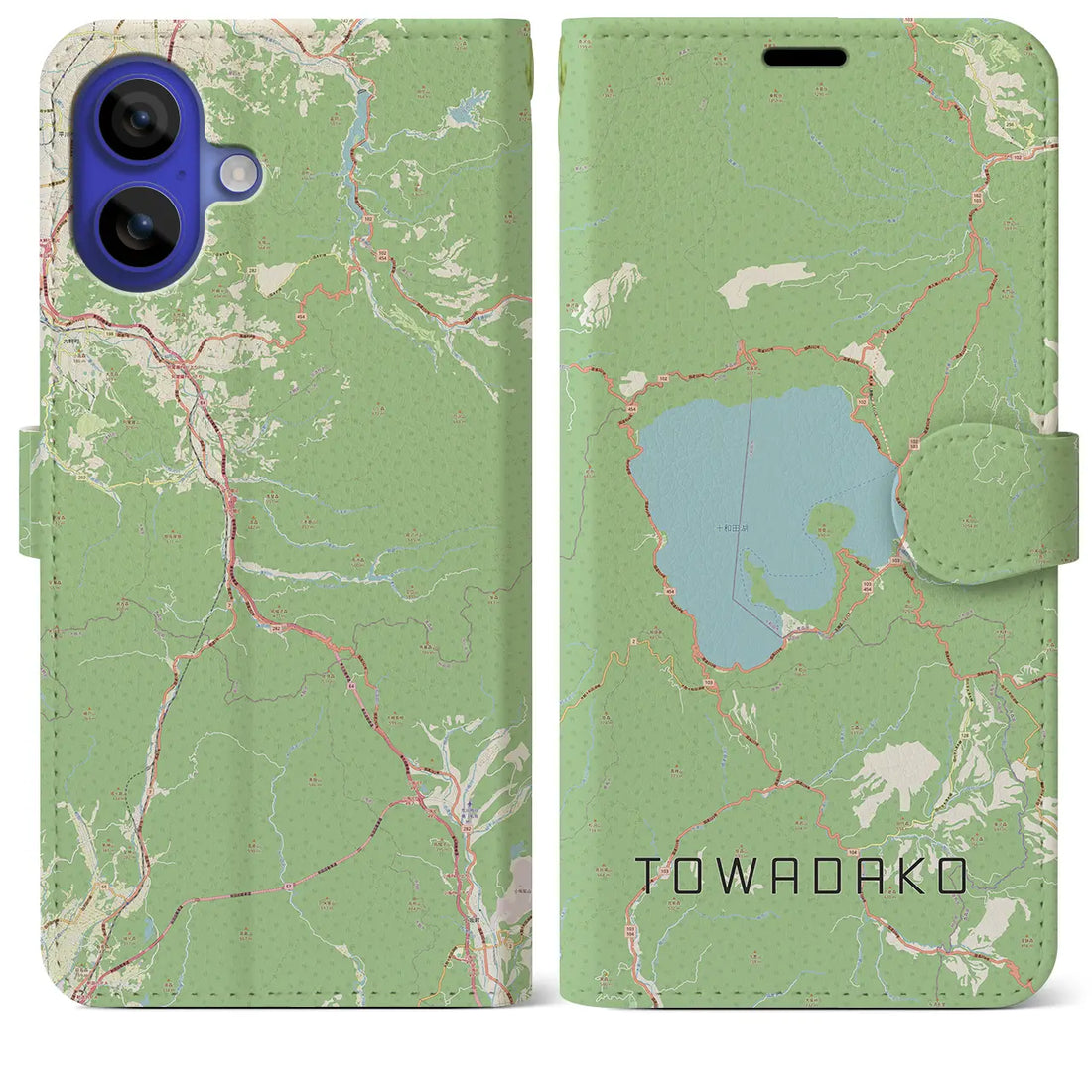 【十和田湖(青森県)】地図柄iPhoneケース(手帳タイプ)ナチュラル・iPhone 16 Pro Max 用