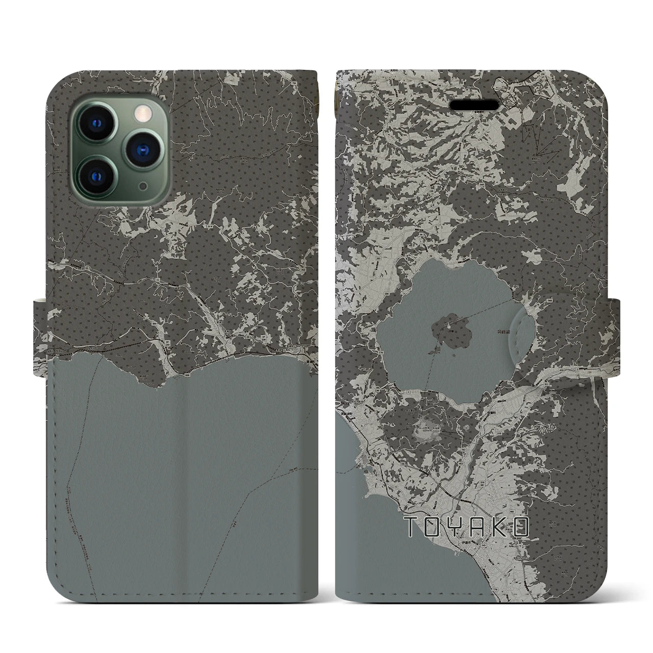 【洞爺湖(北海道)】地図柄iPhoneケース(手帳タイプ)モノトーン・iPhone 11 Pro 用
