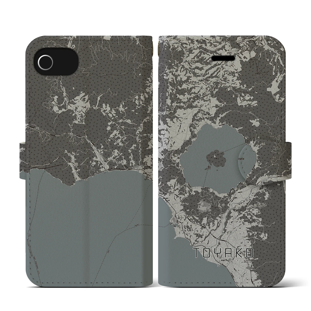 【洞爺湖(北海道)】地図柄iPhoneケース(手帳タイプ)モノトーン・iPhone SE(第3 / 第2世代) / 8 / 7 / 6s / 6 用