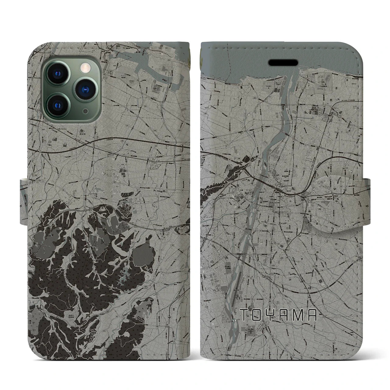 【富山(富山県)】地図柄iPhoneケース(手帳タイプ)モノトーン・iPhone 11 Pro 用