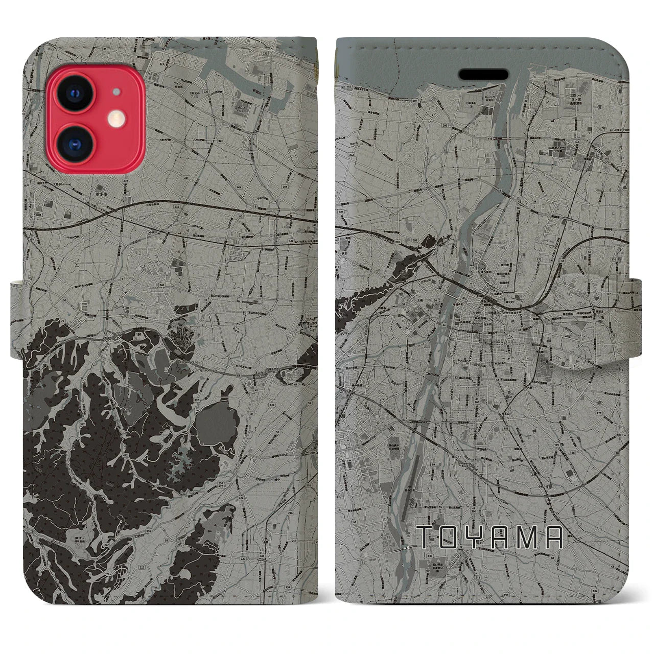 【富山(富山県)】地図柄iPhoneケース(手帳タイプ)モノトーン・iPhone 11 用