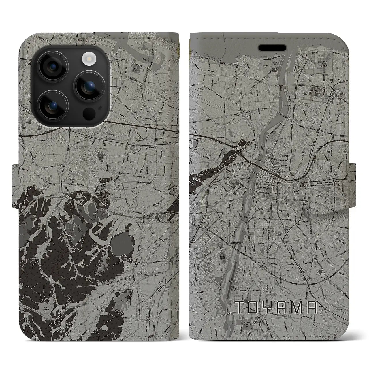 【富山(富山県)】地図柄iPhoneケース(手帳タイプ)モノトーン・iPhone 16 用