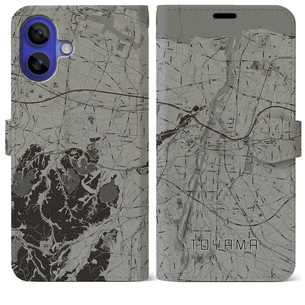 【富山(富山県)】地図柄iPhoneケース(手帳タイプ)モノトーン・iPhone 16 Pro Max 用