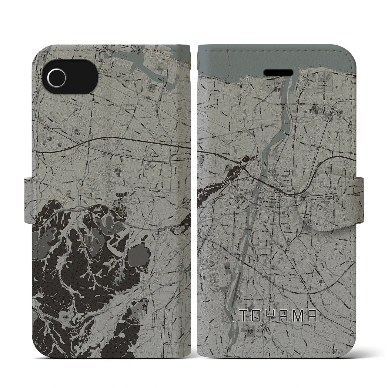 【富山(富山県)】地図柄iPhoneケース(手帳タイプ)モノトーン・iPhone SE(第3 / 第2世代) / 8 / 7 / 6s / 6 用