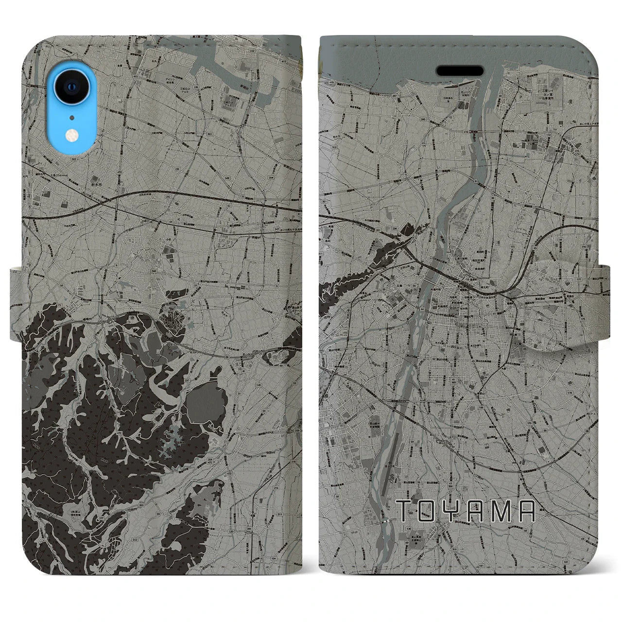 【富山(富山県)】地図柄iPhoneケース(手帳タイプ)モノトーン・iPhone XR 用