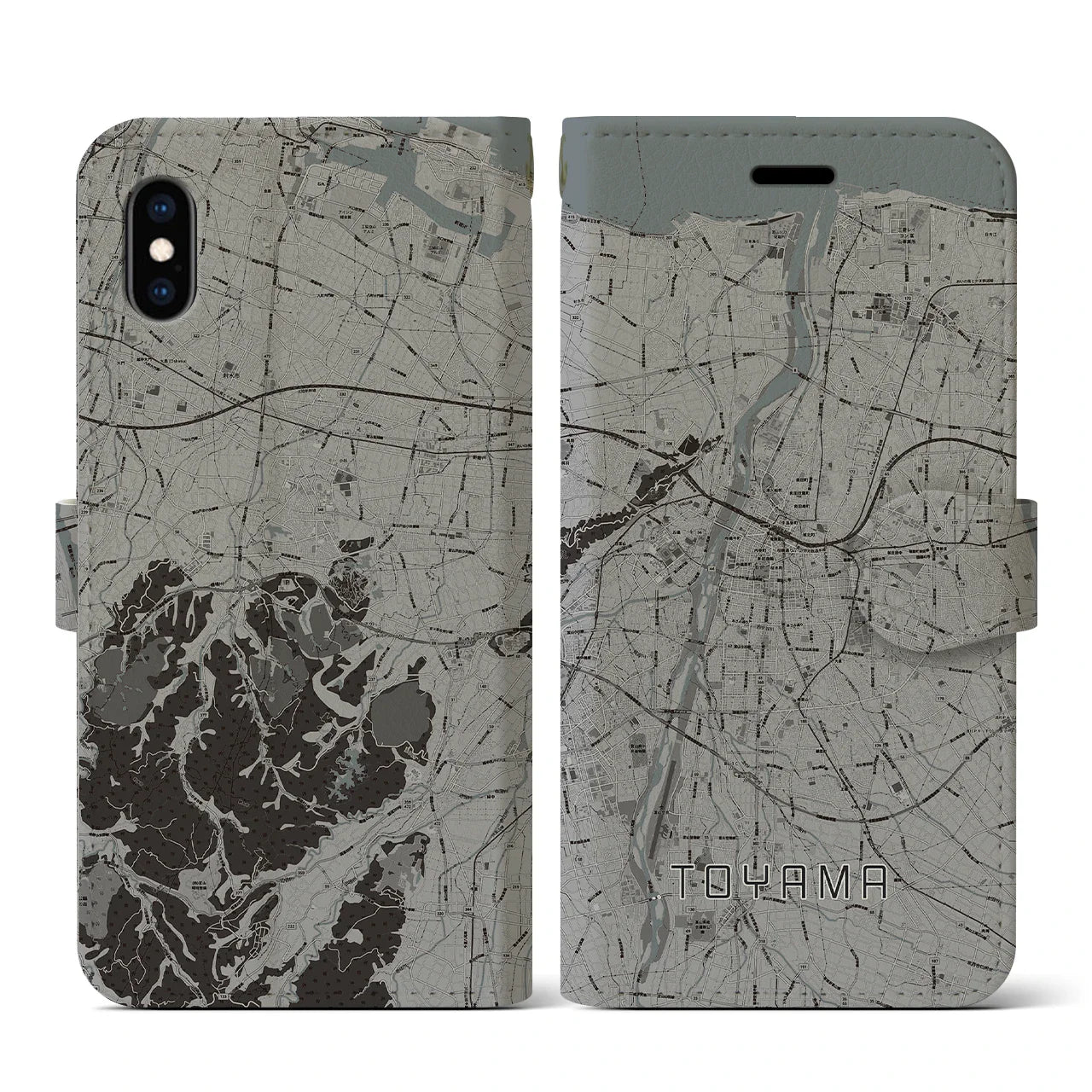 【富山(富山県)】地図柄iPhoneケース(手帳タイプ)モノトーン・iPhone XS / X 用