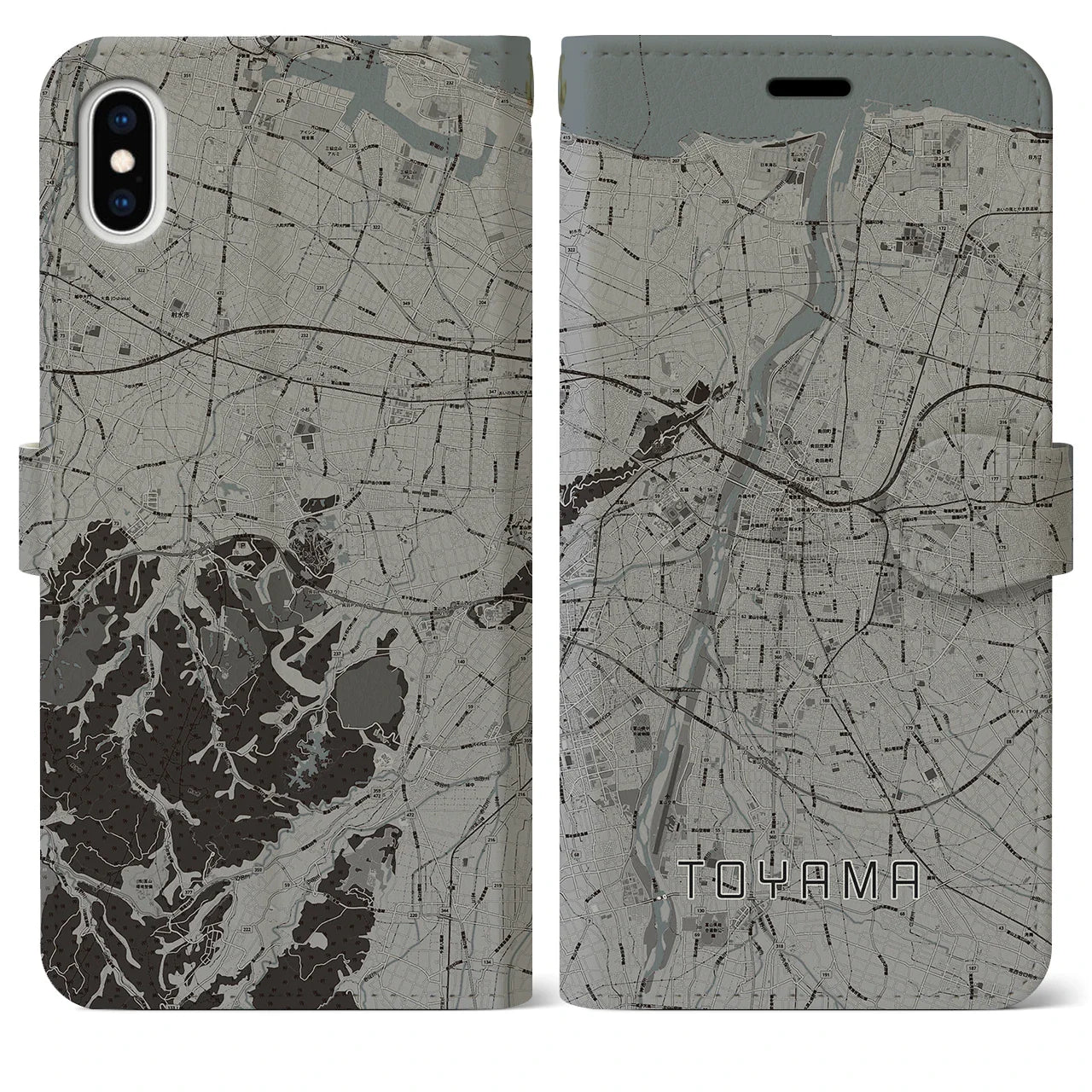 【富山(富山県)】地図柄iPhoneケース(手帳タイプ)モノトーン・iPhone XS Max 用