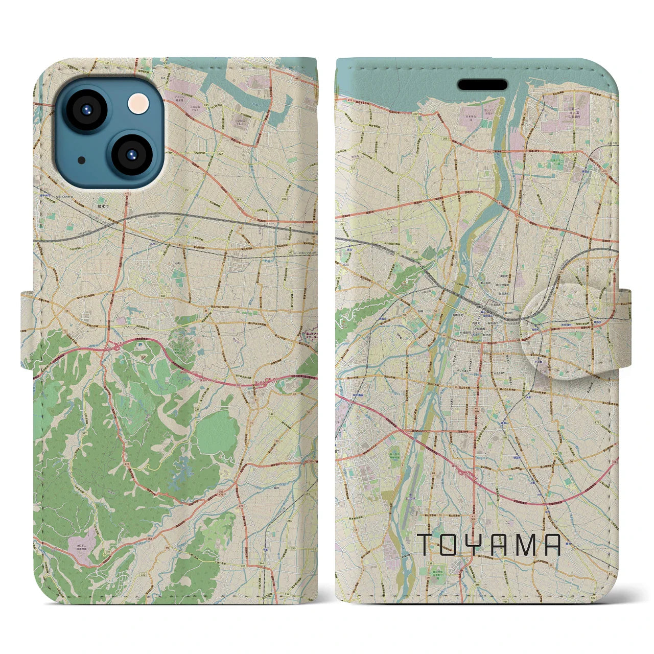 【富山(富山県)】地図柄iPhoneケース(手帳タイプ)ナチュラル・iPhone 13 用