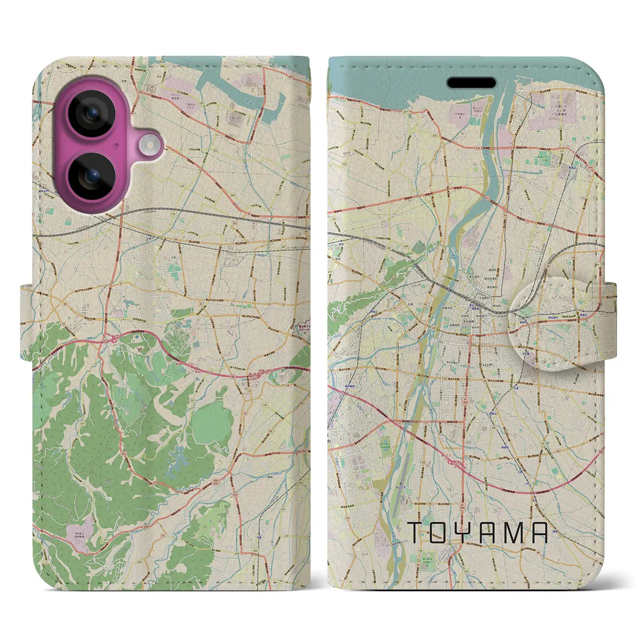 【富山(富山県)】地図柄iPhoneケース(手帳タイプ)ナチュラル・iPhone 16 Pro 用