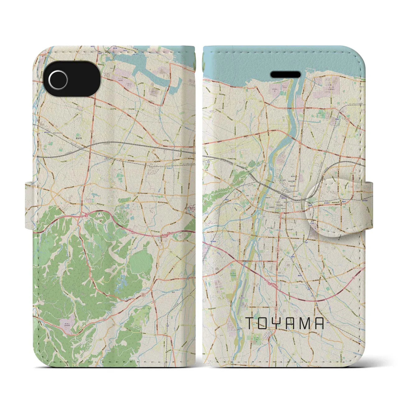 【富山(富山県)】地図柄iPhoneケース(手帳タイプ)ナチュラル・iPhone SE(第3 / 第2世代) / 8 / 7 / 6s / 6 用