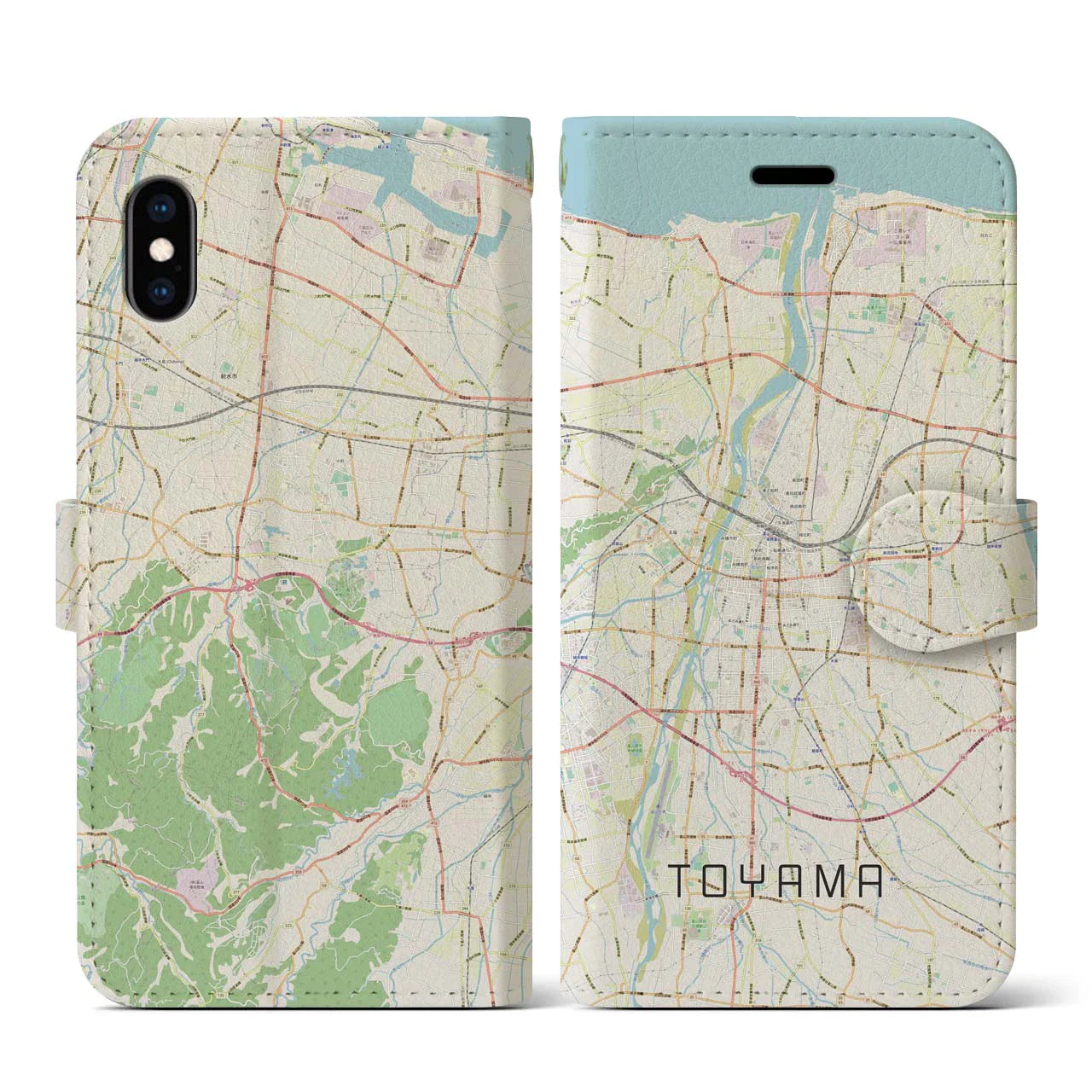 【富山(富山県)】地図柄iPhoneケース(手帳タイプ)ナチュラル・iPhone XS / X 用