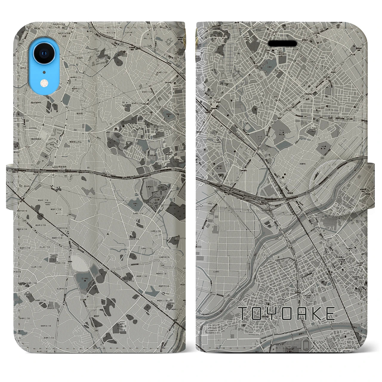 【豊明(愛知県)】地図柄iPhoneケース(手帳タイプ)モノトーン・iPhone XR 用