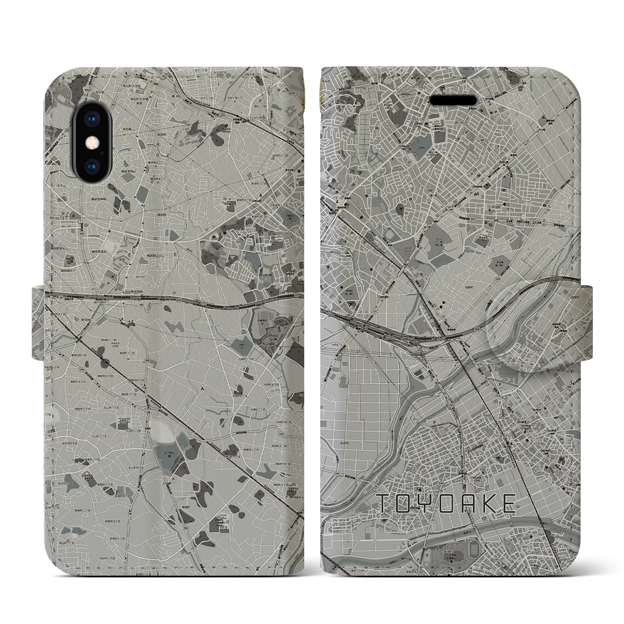 【豊明(愛知県)】地図柄iPhoneケース(手帳タイプ)モノトーン・iPhone XS / X 用