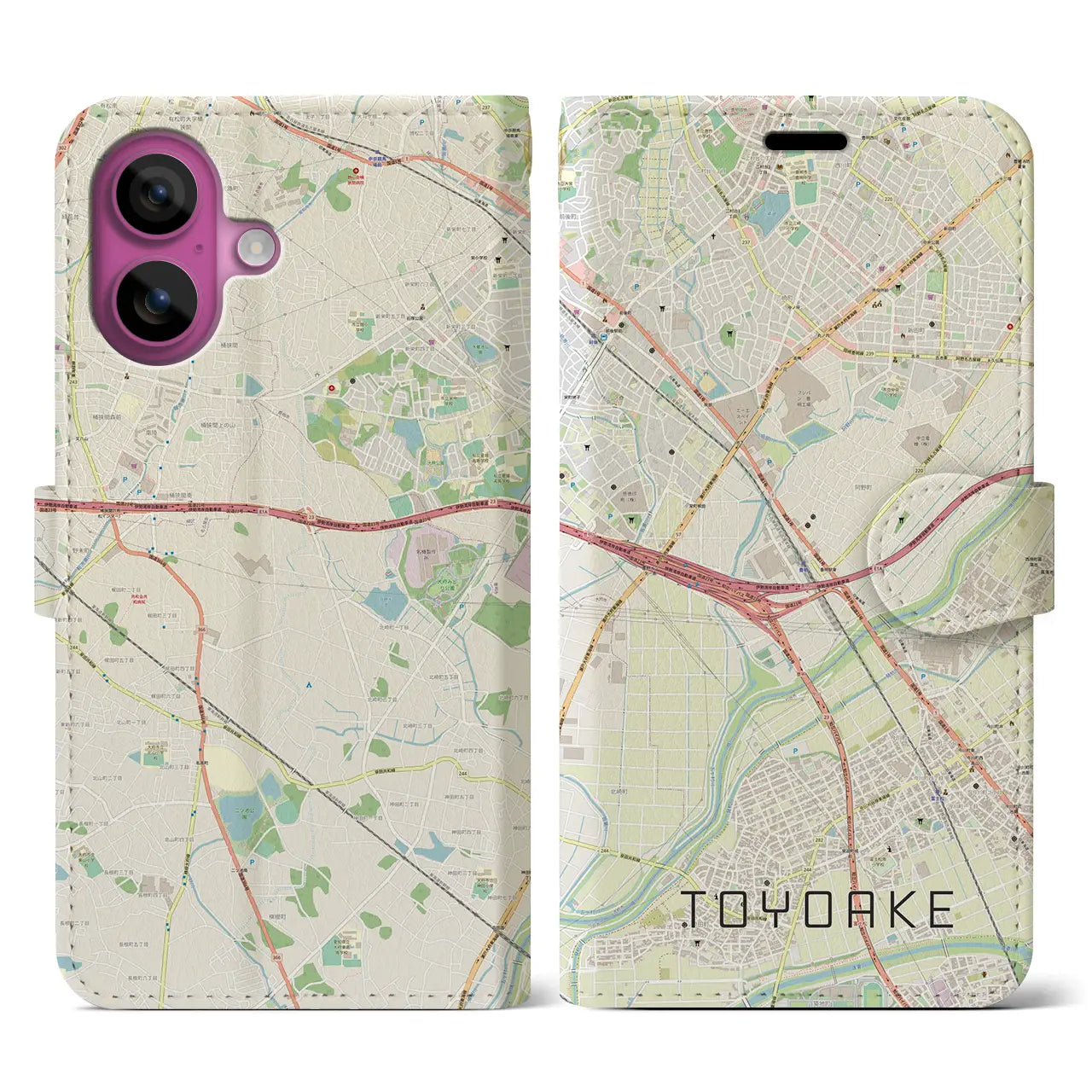 【豊明(愛知県)】地図柄iPhoneケース(手帳タイプ)ナチュラル・iPhone 16 Pro 用