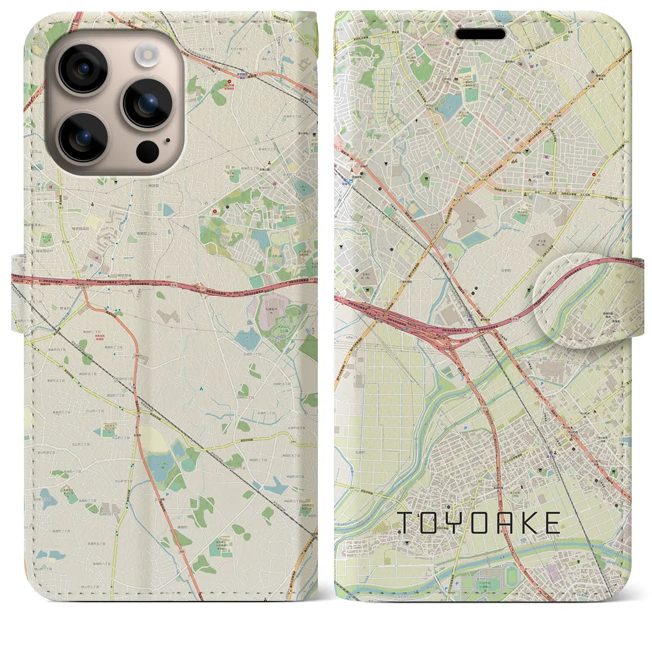 【豊明(愛知県)】地図柄iPhoneケース(手帳タイプ)ナチュラル・iPhone 16 Plus 用