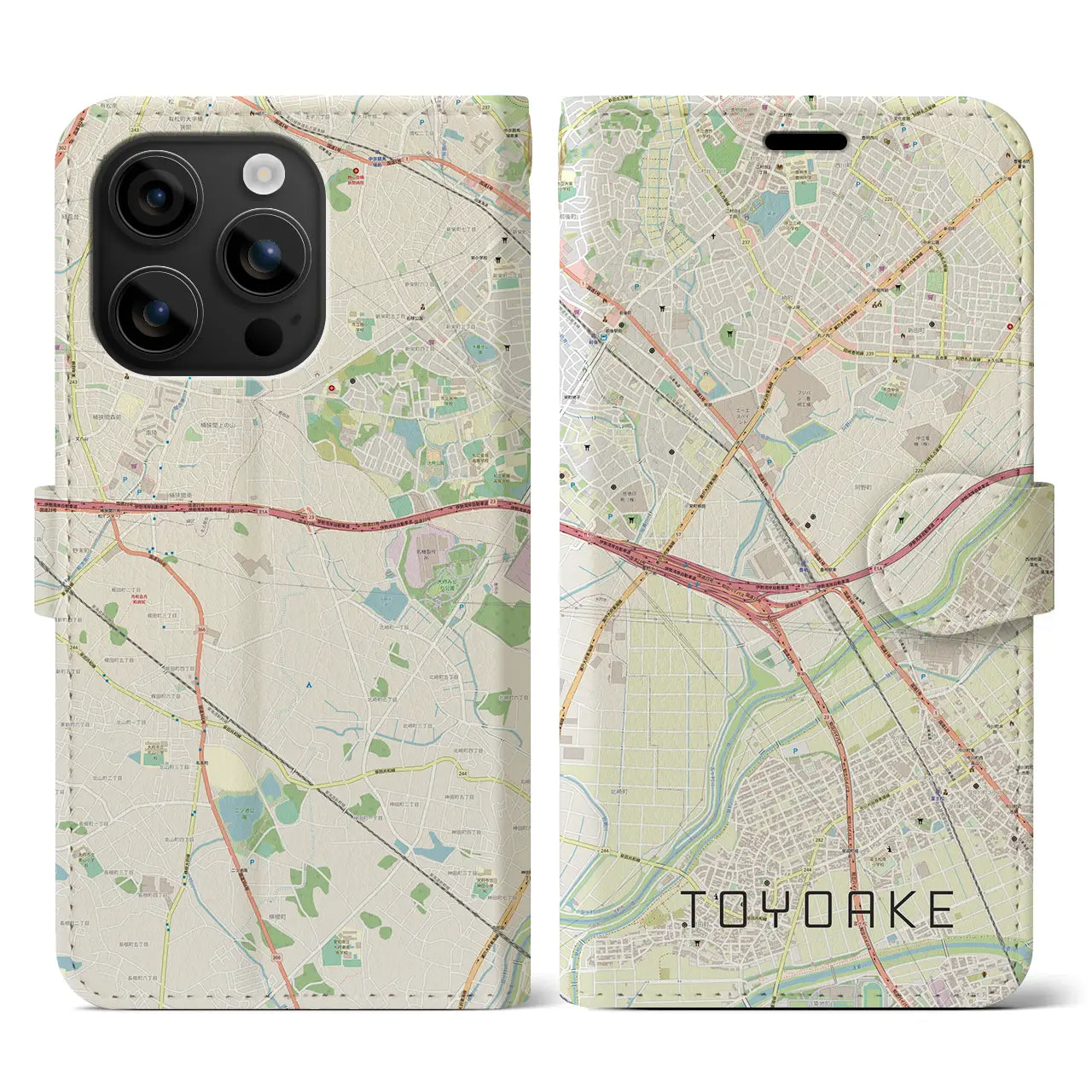 【豊明(愛知県)】地図柄iPhoneケース(手帳タイプ)ナチュラル・iPhone 16 用