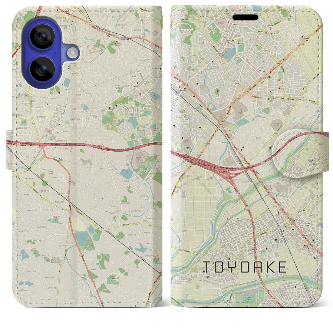 【豊明(愛知県)】地図柄iPhoneケース(手帳タイプ)ナチュラル・iPhone 16 Pro Max 用