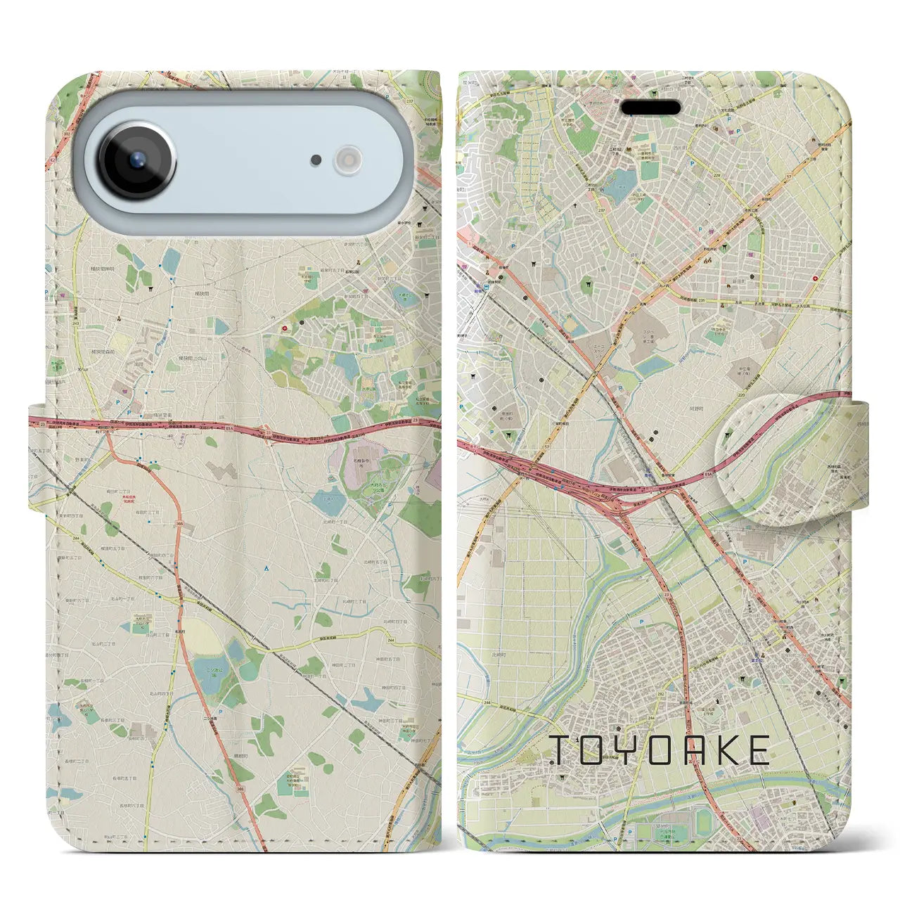 【豊明(愛知県)】地図柄iPhoneケース(手帳タイプ)ナチュラル・iPhone 17 Pro Max 用