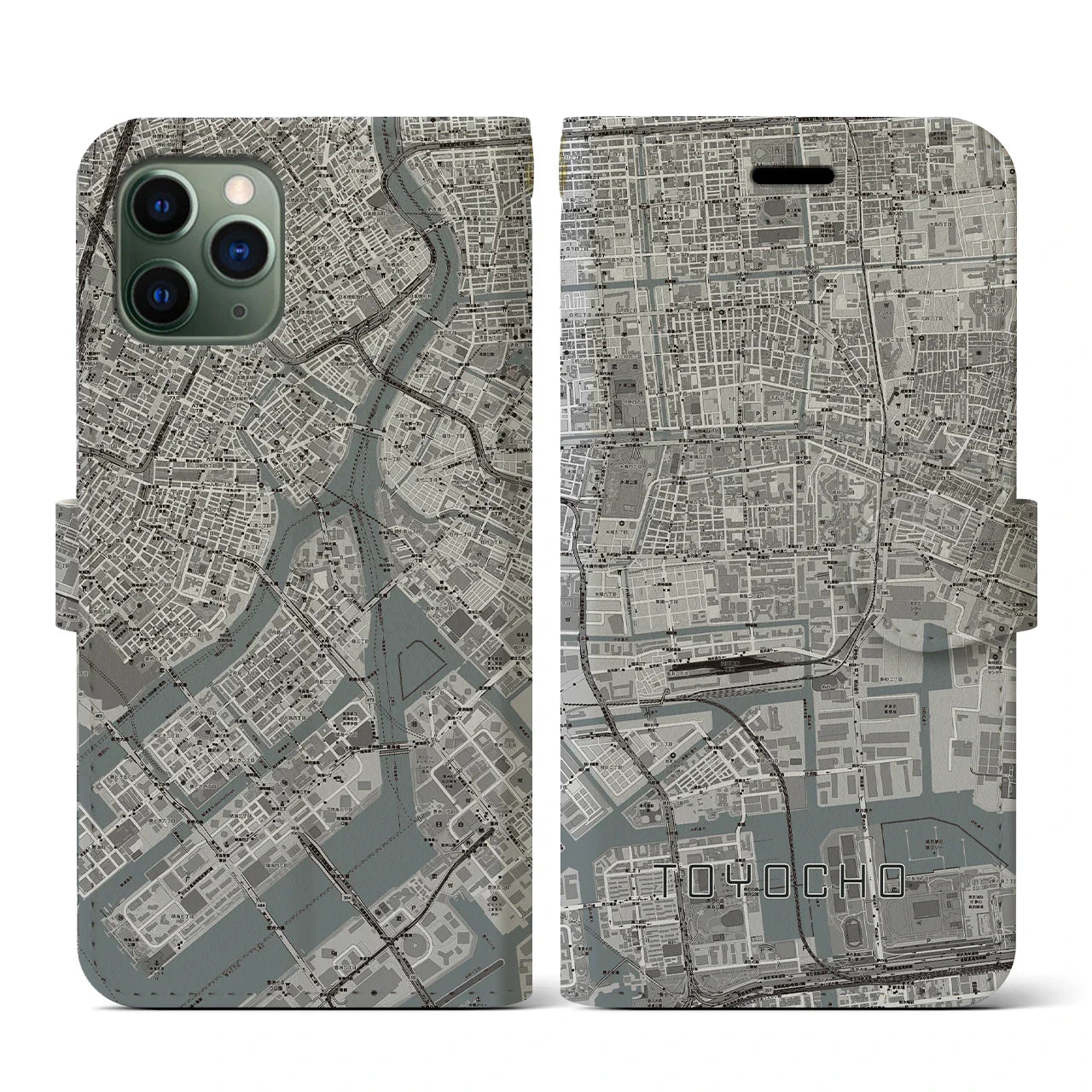 【東陽町(東京都)】地図柄iPhoneケース(手帳タイプ)モノトーン・iPhone 11 Pro 用