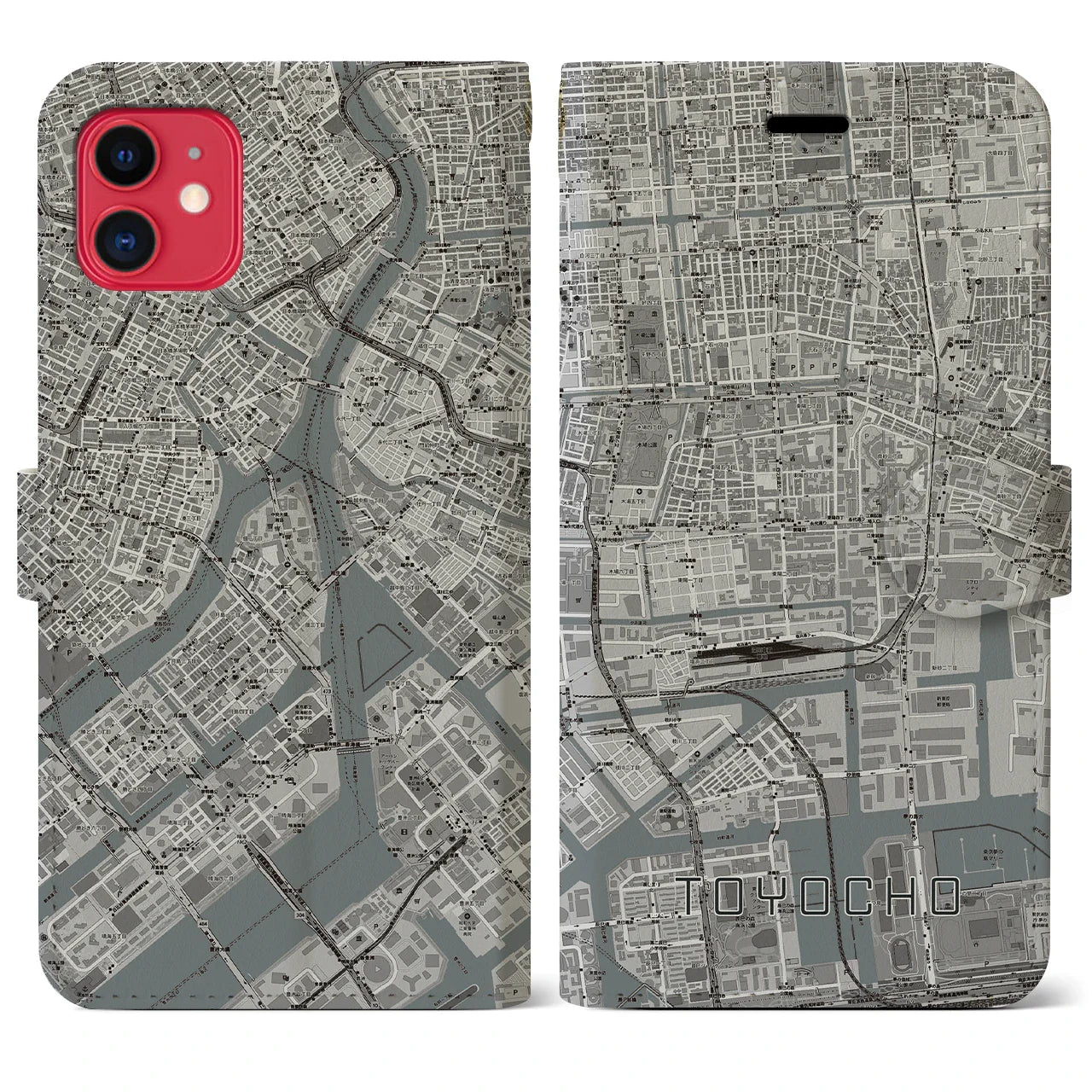 【東陽町(東京都)】地図柄iPhoneケース(手帳タイプ)モノトーン・iPhone 11 用