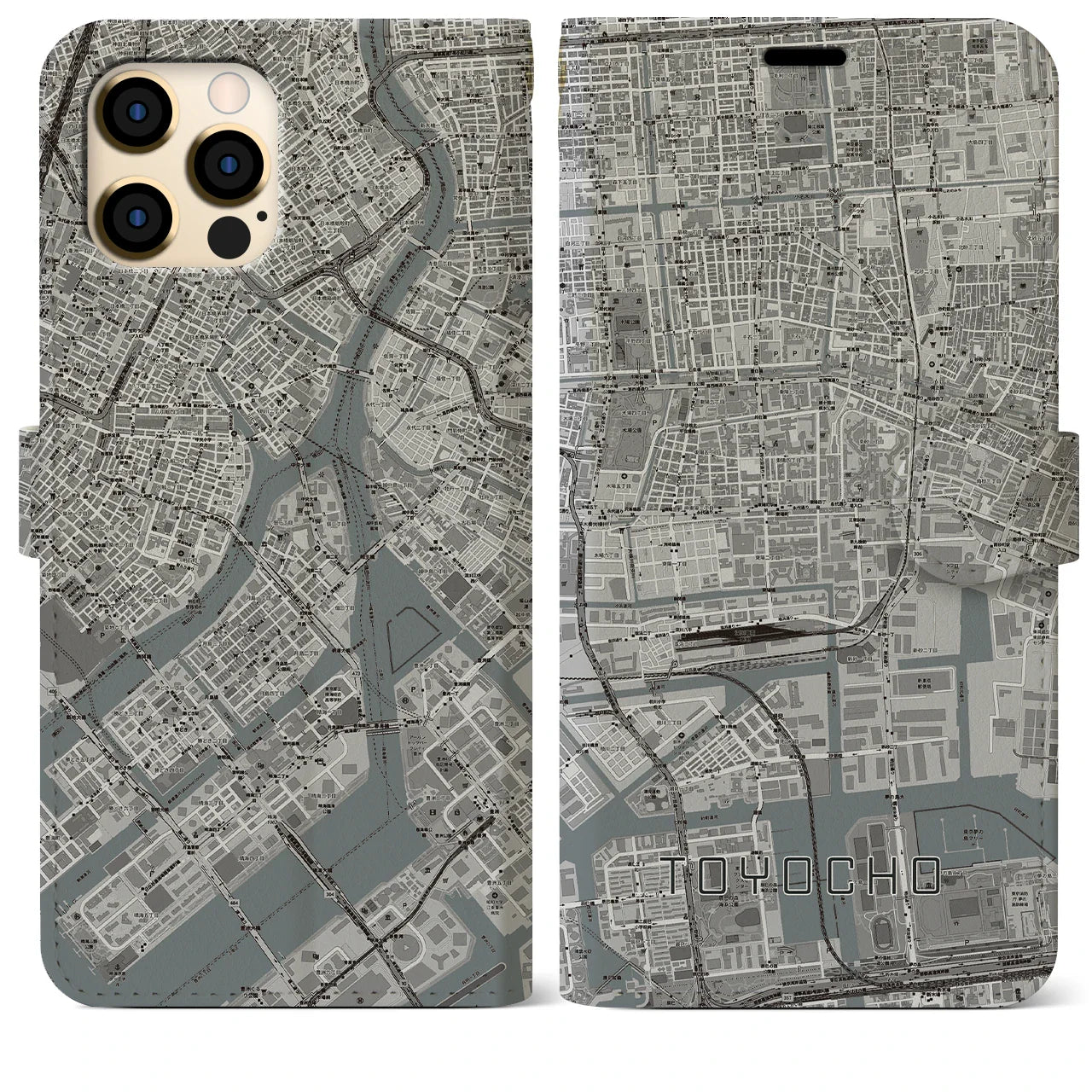 【東陽町(東京都)】地図柄iPhoneケース(手帳タイプ)モノトーン・iPhone 12 Pro Max 用