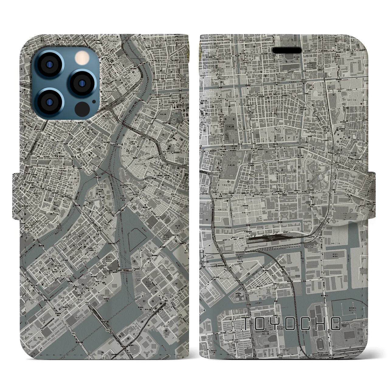 【東陽町(東京都)】地図柄iPhoneケース(手帳タイプ)モノトーン・iPhone 12 / 12 Pro 用