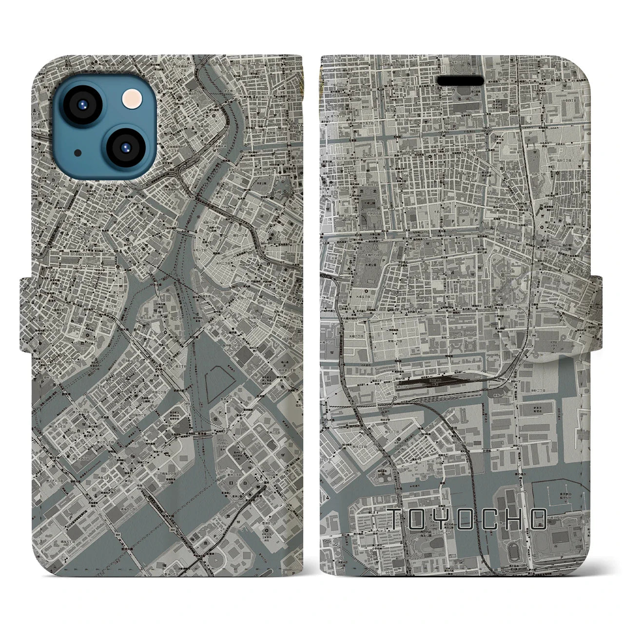 【東陽町(東京都)】地図柄iPhoneケース(手帳タイプ)モノトーン・iPhone 13 用