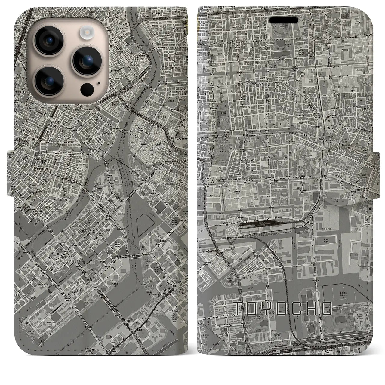 【東陽町(東京都)】地図柄iPhoneケース(手帳タイプ)モノトーン・iPhone 16 Plus 用