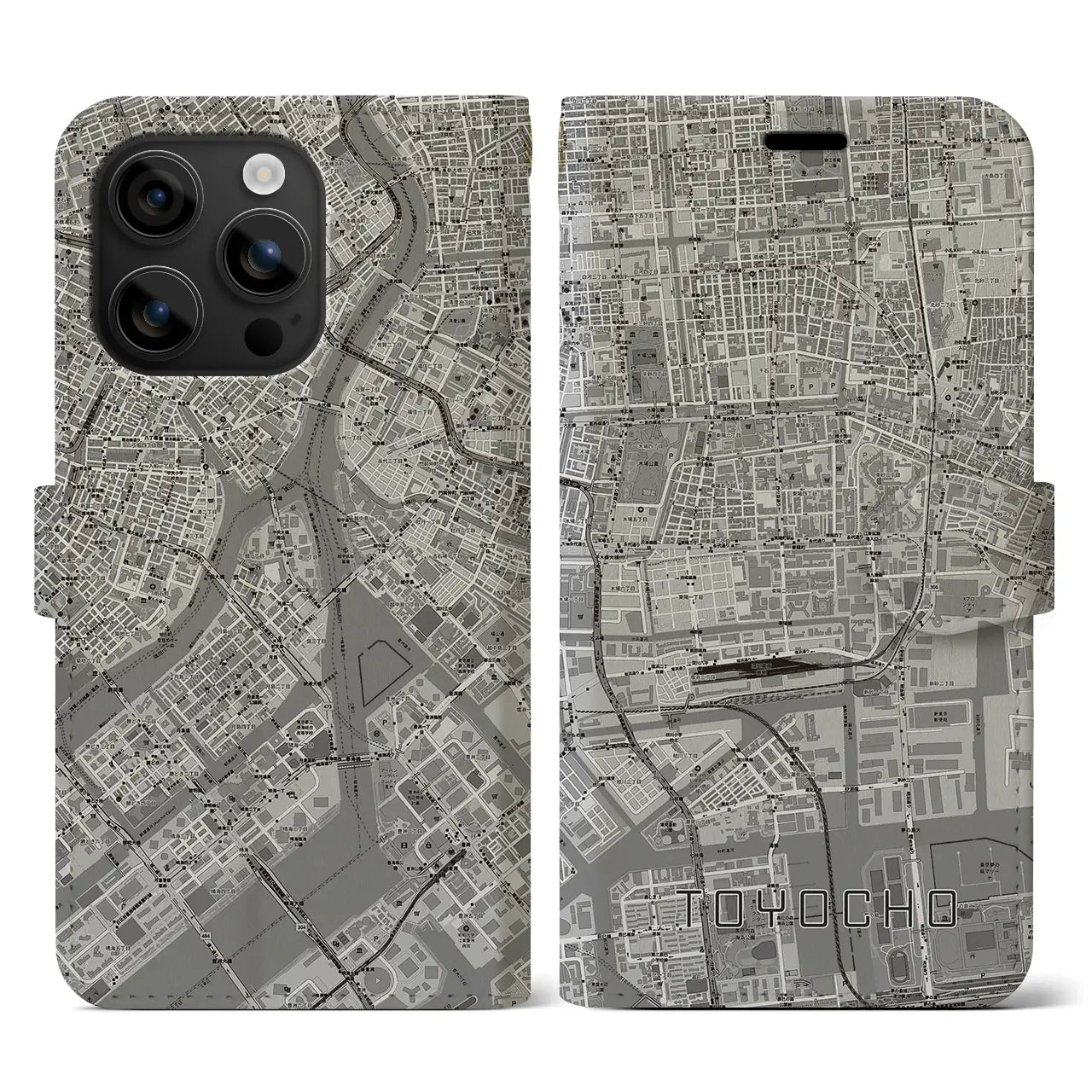 【東陽町(東京都)】地図柄iPhoneケース(手帳タイプ)モノトーン・iPhone 16 用