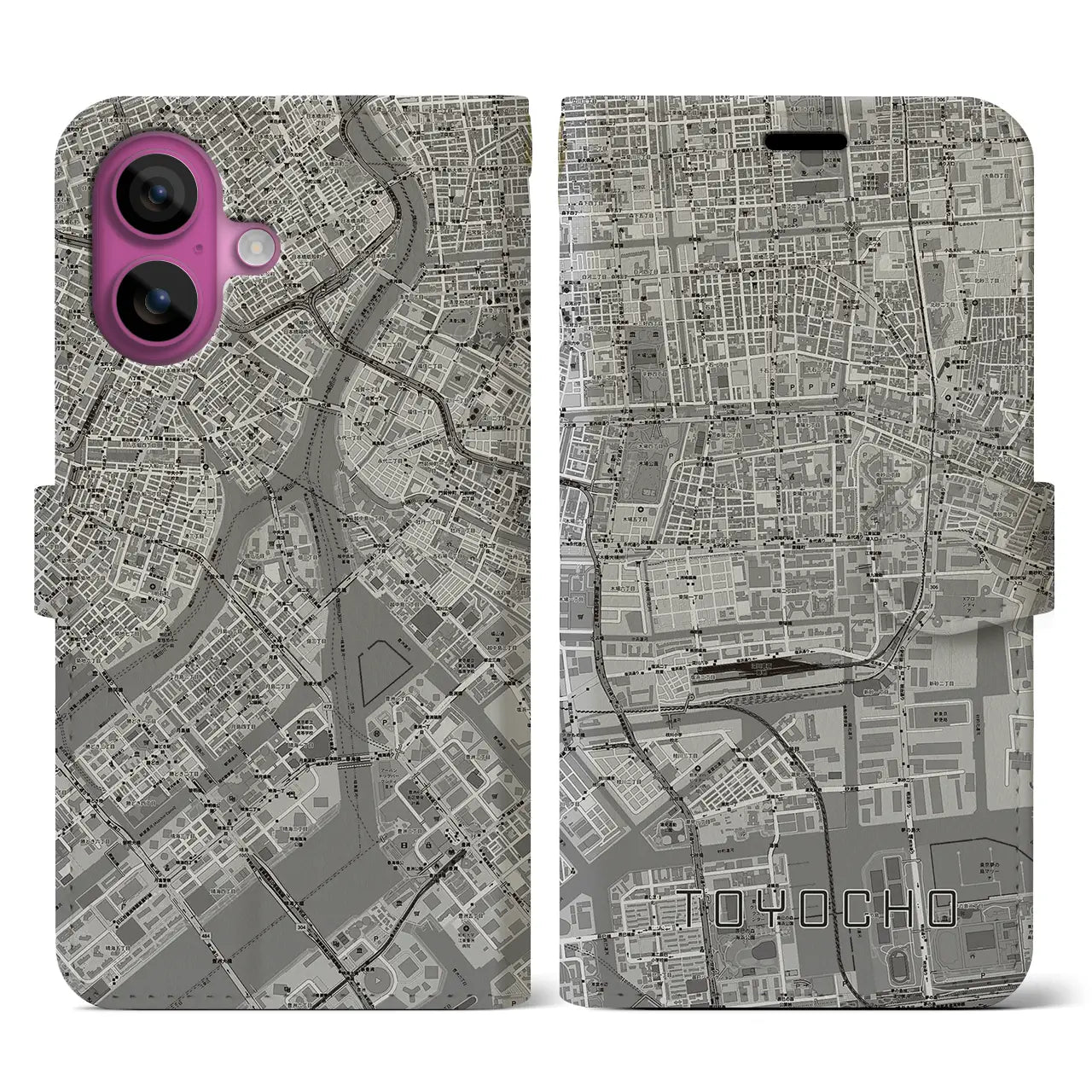 【東陽町(東京都)】地図柄iPhoneケース(手帳タイプ)モノトーン・iPhone 16 Pro 用