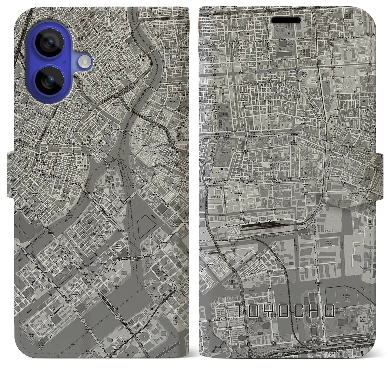 【東陽町(東京都)】地図柄iPhoneケース(手帳タイプ)モノトーン・iPhone 16 Pro Max 用