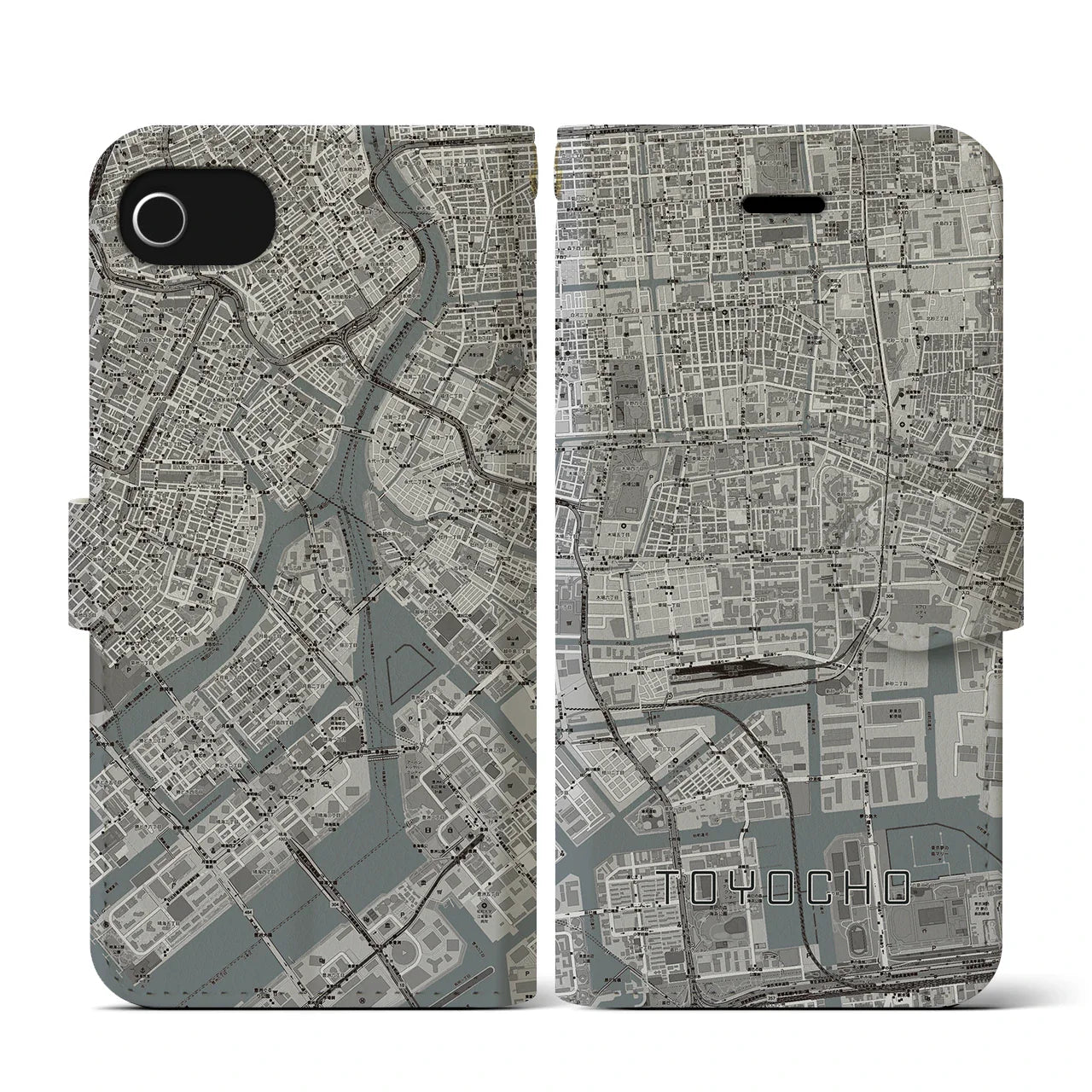 【東陽町(東京都)】地図柄iPhoneケース(手帳タイプ)モノトーン・iPhone SE(第3 / 第2世代) / 8 / 7 / 6s / 6 用