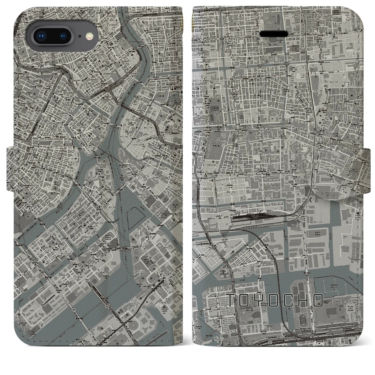 【東陽町(東京都)】地図柄iPhoneケース(手帳タイプ)モノトーン・iPhone 8Plus /7Plus / 6sPlus / 6Plus 用