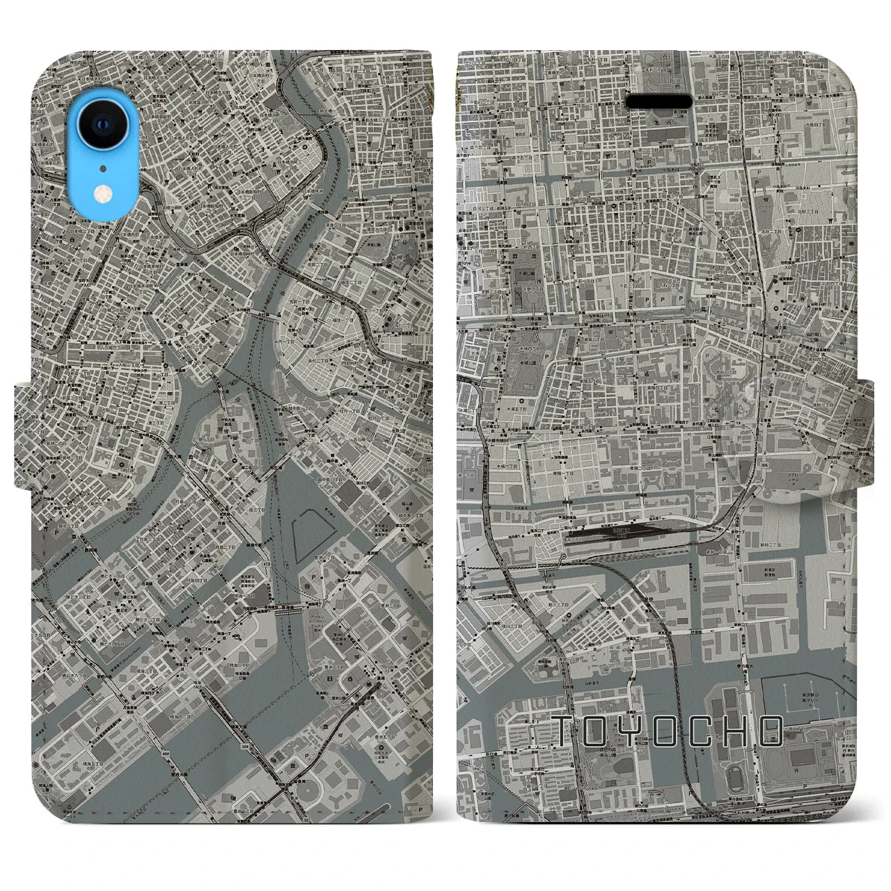 【東陽町(東京都)】地図柄iPhoneケース(手帳タイプ)モノトーン・iPhone XR 用