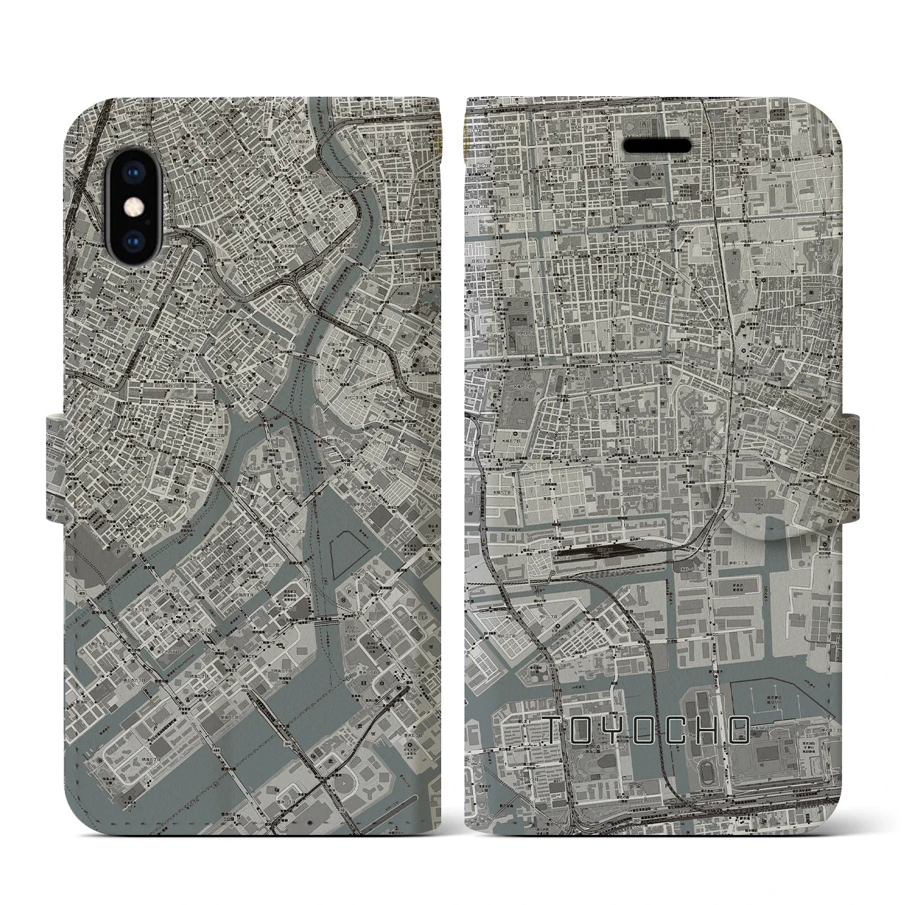 【東陽町(東京都)】地図柄iPhoneケース(手帳タイプ)モノトーン・iPhone XS / X 用