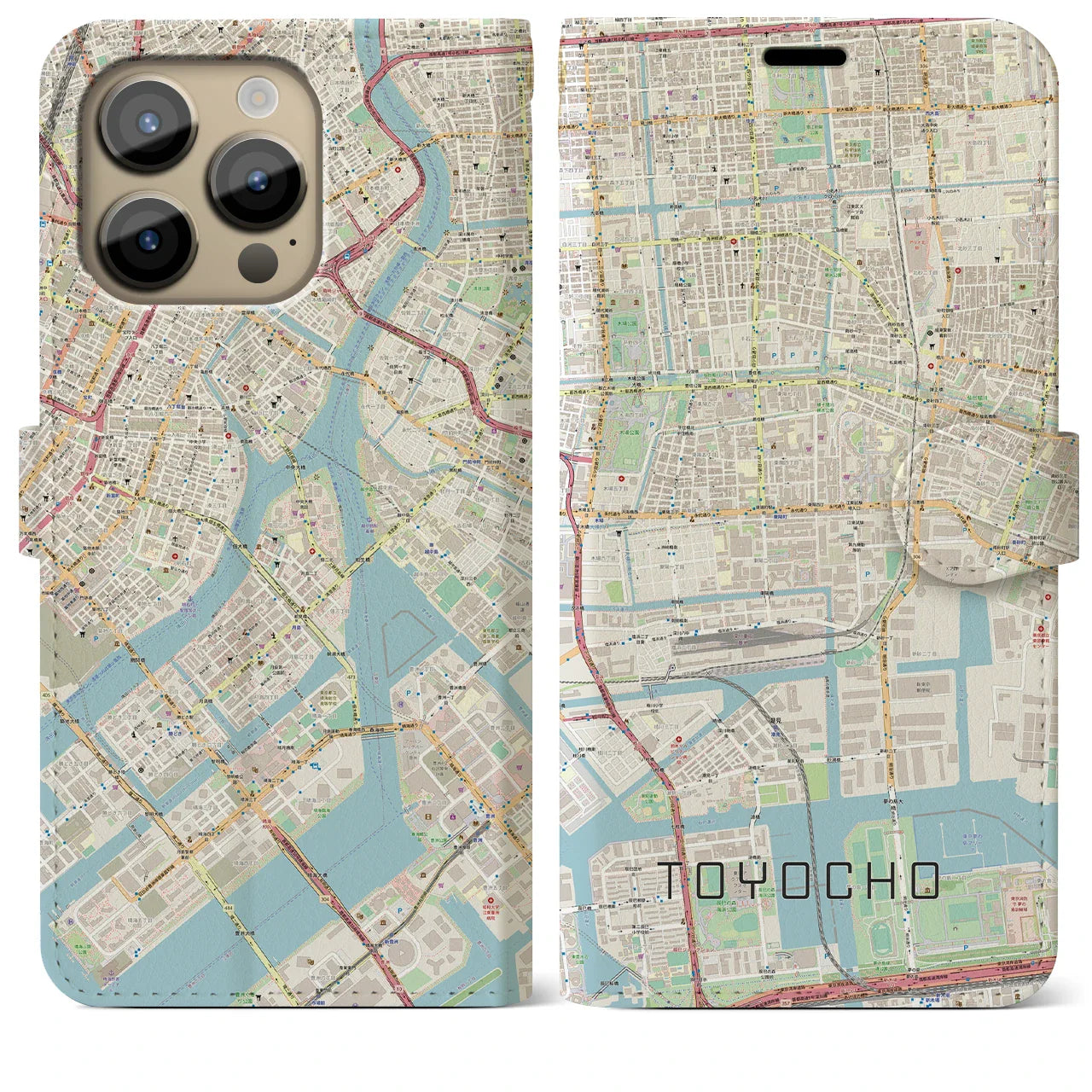 【東陽町(東京都)】地図柄iPhoneケース(手帳タイプ)ナチュラル・iPhone 14 Pro Max 用