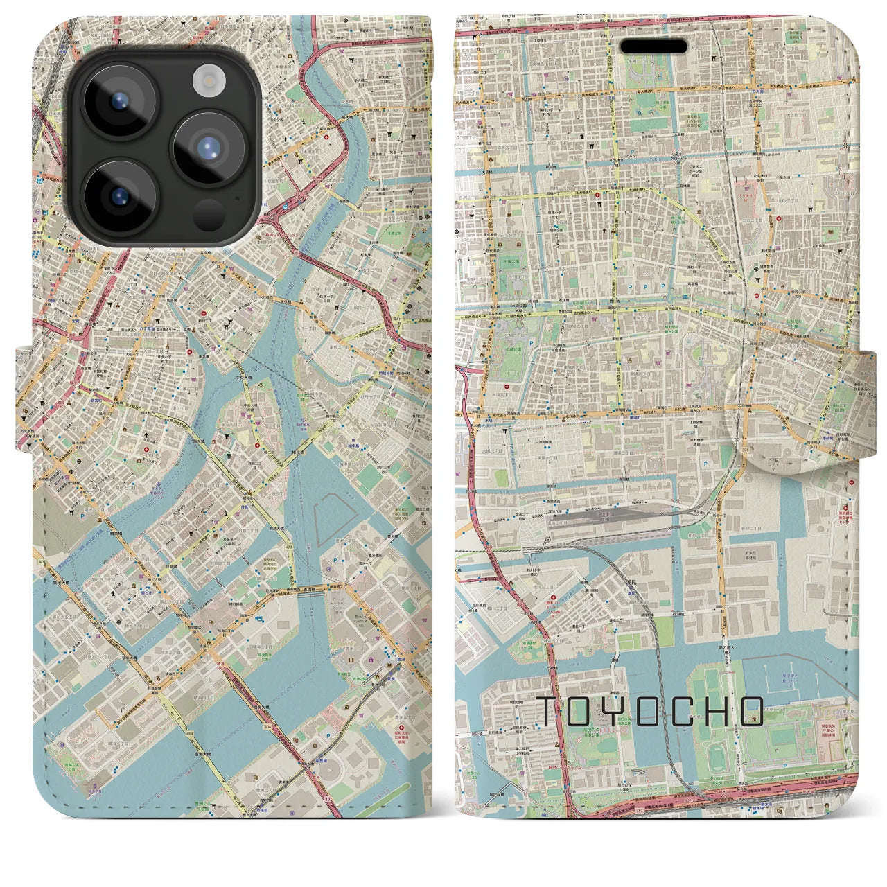 【東陽町(東京都)】地図柄iPhoneケース(手帳タイプ)ナチュラル・iPhone 15 Pro Max 用