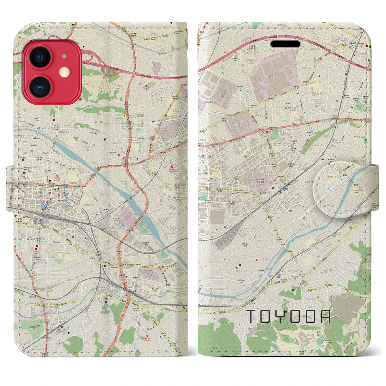 【豊田(東京都)】地図柄iPhoneケース(手帳タイプ)ナチュラル・iPhone 11 用